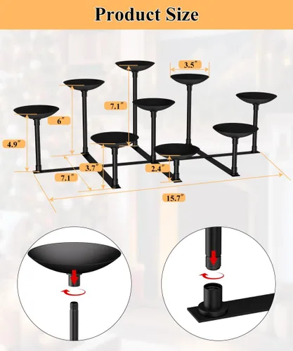 Vista 5 de Portavelas de chimenea con 9 placas de pilar de cera, soporte de velas de hierro para decoración de hogar, hogar, mesa, centro de mesa, decoración