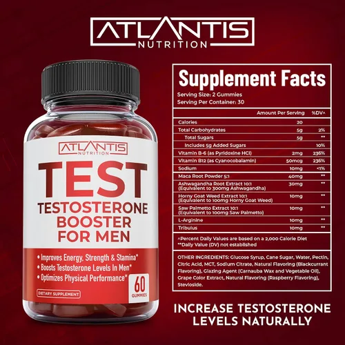 Vista 9 de Atlantis Nutrition 60 gomitas de refuerzo de testosterona + 60 gomitas de vinagre de sidra de manzana Keto