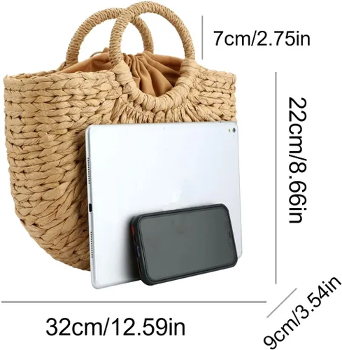 Vista 2 de Bolso de paja de las mujeres, tejido a mano de la rota del bolso de la manija del embrague del bolso retro de la playa