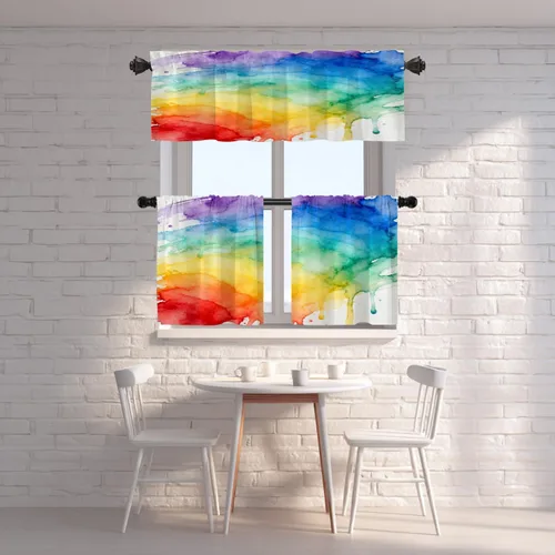 Vista 7 de Shrahala Cortinas de nivel de chakras con mandala beige para ventanas de cocina, paneles de cortina de ventana de mandala multicapa de poliéster