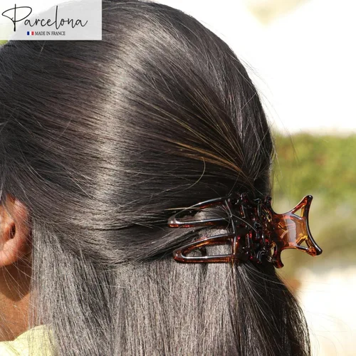 Vista 2 de Parcelona Pequeña diapositiva francesa de celuloide intrincada en la pinza lateral del pelo del deslizador para el pelo fino
