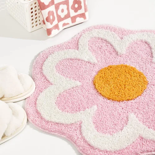 Vista 12 de TRUEDAYS Alfombra de baño de flores verdes para suelo de baño, pequeña alfombra de baño antideslizante de absorción de agua, alfombra de baño ultra