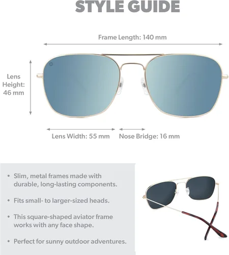 Vista 7 de Knockaround Mount Evans Polarized Sunglasses - Squared Aviator Style Sunglasses with Full UV400 Protection
