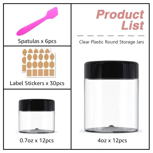 Vista 4 de Paquete de 12 recipientes pequeños de plástico de 4 onzas con tapas + paquete de 12 tarros de muestra de cosméticos de 0.7 oz/0.7 fl oz