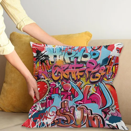Vista 2 de Ambesonne Funda de cojín gráfica, Hip Hop Street Culture Harlem Nueva York Wall Graffiti Art Spray Art Imagen, funda de almohada cuadrada