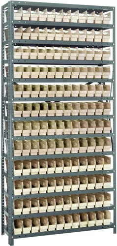 Vista 221 de Quantum QSBU-245BK Heavy Duty Shelving Unit with (7) Shelves and (24) QUS245 Black Bins for Garage Warehouse Storage Distribution 400 lb Load