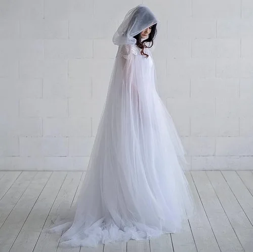 Vista 7 de Capa encantada con capucha para disfraz de fantasma, capa para mujer, capa con capucha para novia