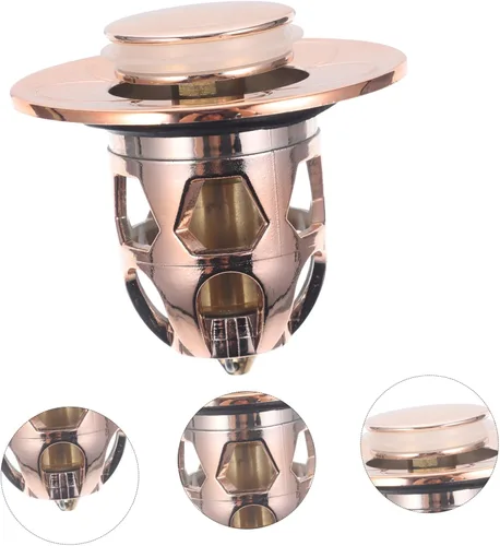 Vista 2 de Uonlytech Tapón universal para lavabo de drenaje de presión de drenaje de oro rosa para baño, lavabo