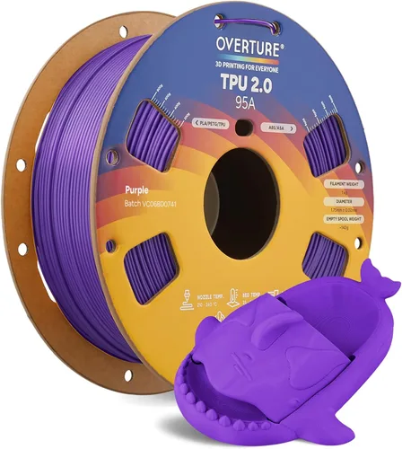 Vista 66 de OVERTURE - Filamento de TPU de 1/16 pulgadas, rollo flexible de poliuretano termoplástico, impresora 3D suave, 95A, carrete de 2.2 libras, precisión