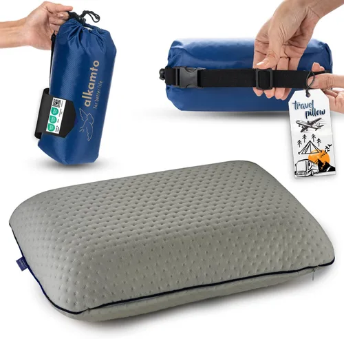 Vista 8 de alkamto Almohada de espuma viscoelástica de 27.5 x 18 pulgadas, almohada ergonómica de apoyo para el cuello, certificada Oeko-Tex, funda