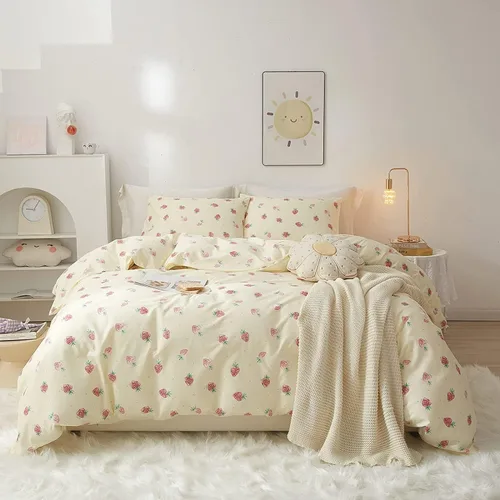 Vista 71 de Juego de funda de edredón con diseño floral, tamaño individual, color rosa y blanco, estampado de flores, estilo jardín, de algodón, estético