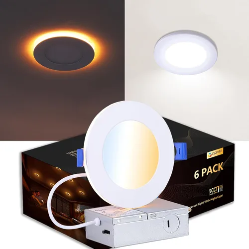 Vista 13 de CycevSun Luces LED Empotradas de 4 Pulgadas con Luz Nocturna - Downlight Wafer Ultrafino Sin Lata para Exteriores, Iluminación de Sofito, Regulable