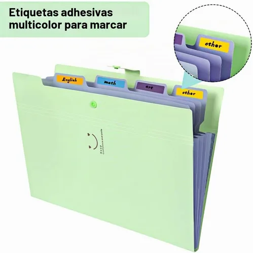 Vista 4 de EOOUT 10 carpetas de archivos expandibles, carpetas para documentos, organizador de documentos de acordeón de plástico tamaño carta A4 con botón a