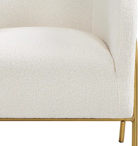 Vista 8 de Yaheetech - Silla decorativa moderna, con patas doradas, color marfil Boucle Fabric Vanity Chair, Cozy Fuzzy Armchair for Living Room Makeup Room