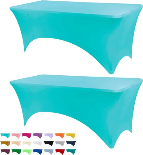Vista 22 de BDDC - Funda de mesa ajustada de 4 pies, manteles de elastano negros, manteles elásticos lavables y resistentes a las arrugas para eventos, bodas