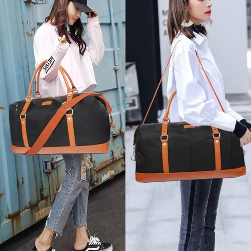 Vista 19 de Oflamn Bolsa de fin de semana para mujer, bolsa de lona para la noche, bolsa de viaje grande, bolsa de viaje con compartimento para zapatos, juego