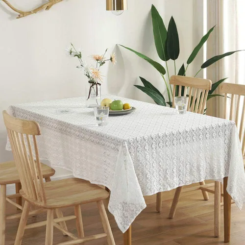 Vista 3 de AMZALI Classic Collection - Mantel de encaje de ganchillo de algodón, a prueba de polvo, para mesa de bufé, cena de vacaciones, fiestas, banquetes