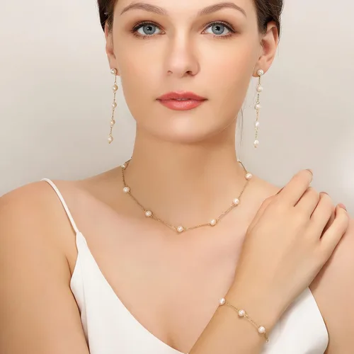 Vista 5 de Pulseras de perlas de oro para mujer, pulsera delicada de 14 quilates, pulsera ajustable a la moda, joyería vintage delicada de San Valentín