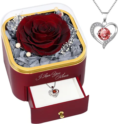 Vista 11 de Beferr Regalos de cumpleaños para mujeres, rosa real preservada con collar, rosas moradas eternas, flores para la entrega, aniversario, día de la A