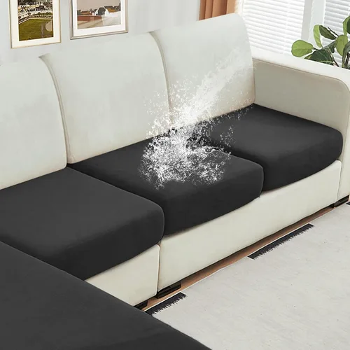 Vista 45 de NAISI Fundas de cojín impermeables de tela de terciopelo grueso lavable, 1 pieza, fundas individuales para sofá modular con parte inferior elástica