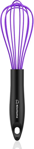 Vista 16 de NileHome Batidor de silicona de 10 pulgadas, batidor de cocina Wisk Wire para cocinar, batir, mezclar, batir, agitar, color negro