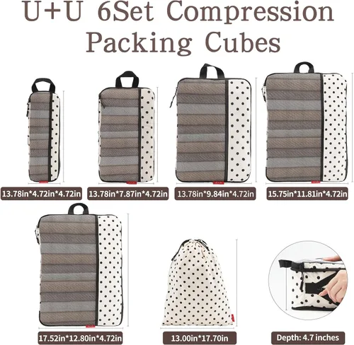 Vista 5 de U+U 4 juegos6 juegos8 juegos10 juegos de cubos de compresión Organizadores de viaje ultraligeros con bolsa de lavandería y bolsa de cosméticos