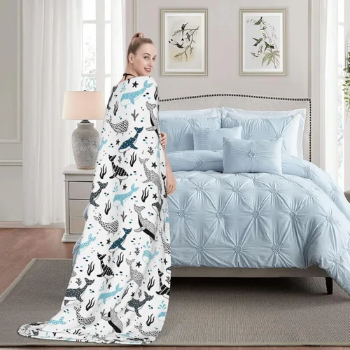Vista 2 de Manta de ballenas con diseño de tiburones, manta ligera y cálida de franela de forro polar, acogedora y suave, manta de aire acondicionado, regalos