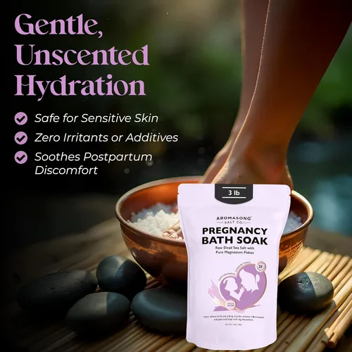 Vista 7 de Aromasong Baño de embarazo remojo de 3 libras – 100% escamas de magnesio puro con 21 minerales esenciales del mar muerto y lavanda natural, mejor