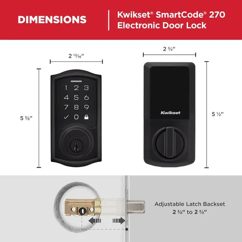 Vista 9 de Kwikset SmartCode 270 - Cerradura de puerta con teclado táctil electrónico sin llave y cerradura de seguridad con auto-bloqueo, códigos de usuario