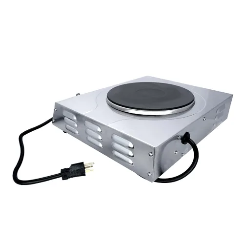 Vista 3 de Cadco LKR-220 Placa Caliente de Superficie de Hierro Fundido Resistente de 220 Voltios, Acero Inoxidable, Para Uso Comercial, 18 libras