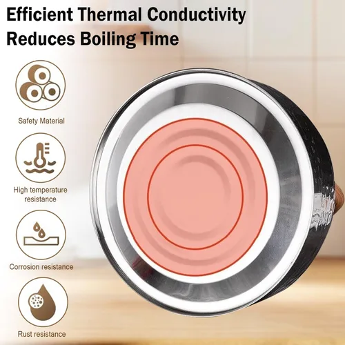 Vista 5 de Hervidor de té, acero inoxidable de grado alimenticio con mango plegable de madera, hervidor silbante para estufas de inducción, gas y eléctricas