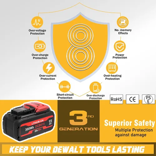 Vista 7 de Reemplazo de 15.0Ah para batería Dewalt Flex-volt 20v/60v Max DCB615 DCB612 DCB609 DCB606, compatible con Dewalt 20V y 60V MAX herramienta eléctrica