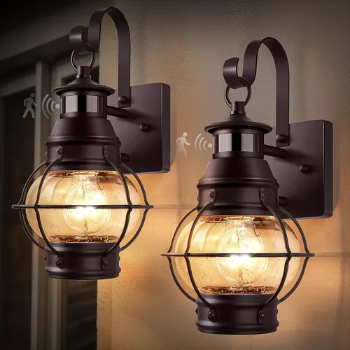 Vista 13 de Lamomo Lámpara de pared para exteriores, sensor de movimiento, luces de porche para exteriores, lámpara de pared negra del atardecer al amanecer