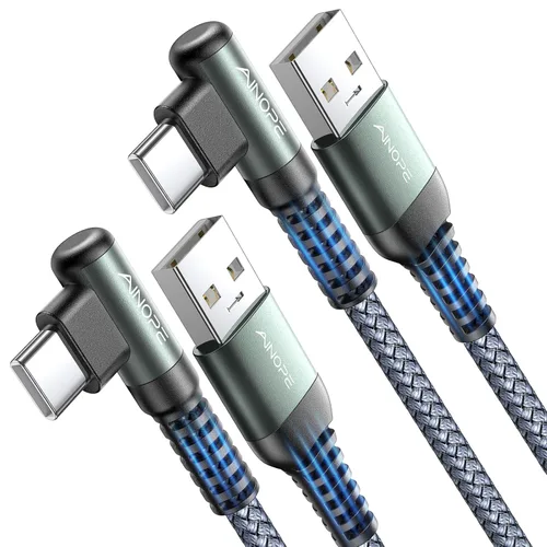 Vista 11 de AINOPE - Cable USB C de 1 metro en ángulo recto, paquete de 2 cables USB a USB C de 1 metro, cable USB A a USB C trenzado de nailon de 3.1A de carga