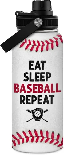 Vista 15 de Botella de agua de béisbol de 32 onzas con aislamiento de acero inoxidable para hombres, mujeres, amantes de los deportes, regalos de béisbol