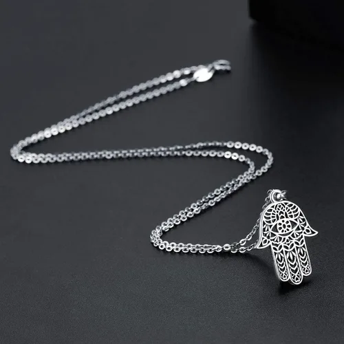 Vista 6 de Collar de mano de Hamsa, plata de ley 925, colgante para mujer, hombre, colgante de mano sagrada de Fátima, con joyería fina, regalo de camino