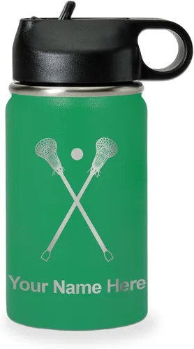 Vista 63 de LaserGram Botella de agua personalizada, palitos de lacrosse, acero inoxidable de doble pared aislada al vacío con popote superior, regalo grabado