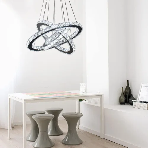 Vista 7 de Lámparas de araña LED de cristal modernas, lámparas colgantes con anillos (blanco frío 30/40/50 cm)