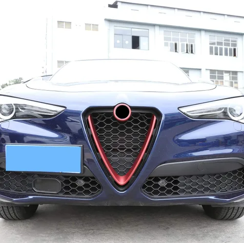 Vista 5 de Decoración exterior del coche para parrilla delantera cubierta de marco protector para rejillas de coche para Stelvio 2017-2019 rojo, accesorios