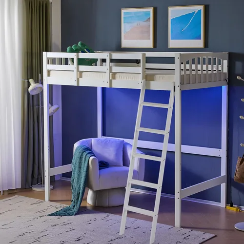 Vista 13 de VINGLI - Cama tipo loft baja de 47'' para junior con escaleras, cama de madera tamaño individual para adultos, niños y adolescentes jóvenes, sin