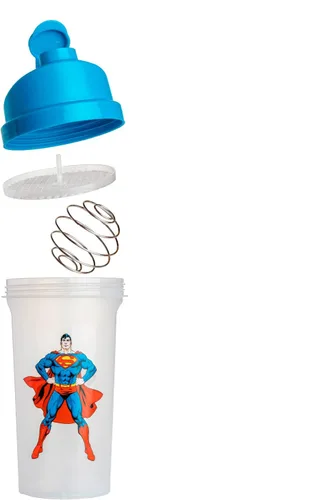 Vista 7 de Paladone Superman - Botella mezcladora de proteínas, 23 onzas, vaso mezclador DC Comics Rejilla mezcladora y bola agitadora, tiene capacidad