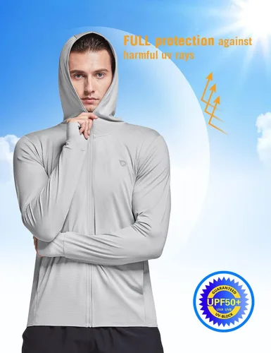 Vista 6 de baleaf Chaqueta ligera con capucha y cremallera completa UPF 50+ para hombre, camisa de enfriamiento de manga larga con bolsillo, senderismo, pesca