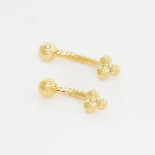 Vista 4 de ANYGOLDS 14K Solid Gold Floral Trinity Curved Barbell Earring - 16gauge Eyebrow, Cartilage, Daith & Helix Piercing Jewelry - Tragus, Conch, Rook &