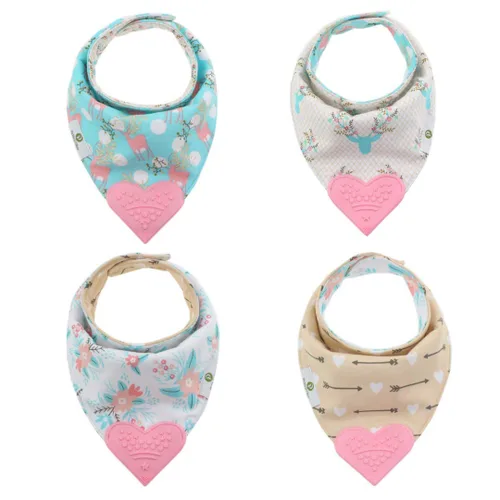 Vista 9 de Pickle & Olive Baberos reversibles para dentición para bebés, mordedor en forma de corazón, monocromático, juego de 2