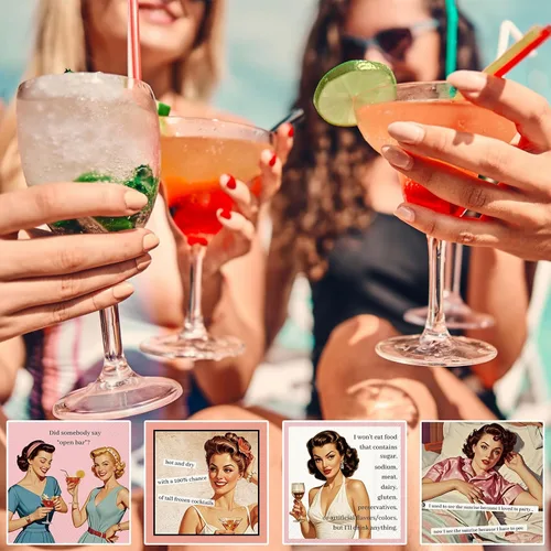 Vista 4 de Watersay 100 piezas de divertidas servilletas de cóctel, servilletas de cóctel "Llámame", servilletas decorativas retro para fiestas de Navidad