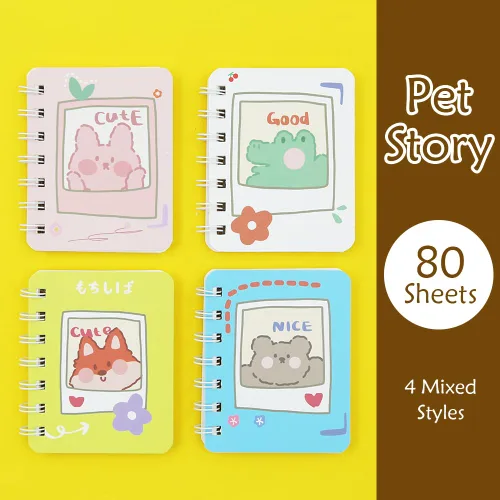 Vista 3 de 4 Pcs A7 Animal Mini Notebooks,Cartoon Small Spiral Pocket Journal Hardcover Note Books Fox Bear Rabbit Crocodile Lined Portable Notepad Diary Party