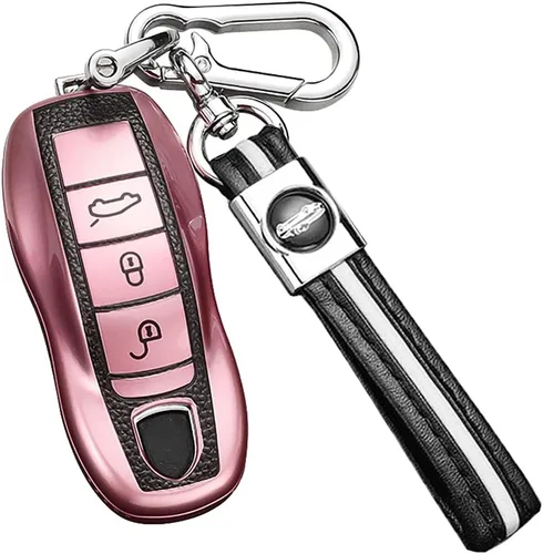 Vista 8 de SANRILY Funda de cuero para llave Porsche Remote Key Case Shell Key Holder con llavero, Verde