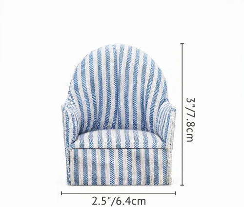 Vista 6 de Odoria 1/12 Silla en miniatura Sillón Casa de muñecas Muebles Accesorios, Rayas Azul y Blanca