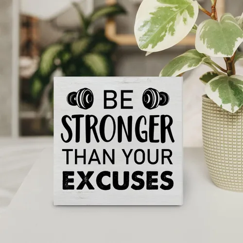 Vista 4 de Letrero de madera con texto en inglés «Be Stronger Than Your Excuss» «Be Stronger Than Your Excuss», caja de madera rústica, para el hogar, oficina