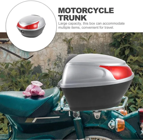 Vista 7 de Maletero de motocicleta de 11.81 x 11.02 x 8.26 pulgadas, caja trasera de gran capacidad, con bloqueo de seguridad, almacenamiento trasero